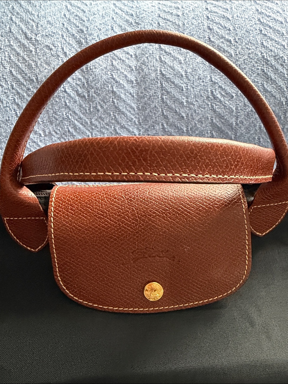 Longchamp Black Nylon Tote bag  with Brown Leather Trim and Logo Charm - Picture 3 of 6